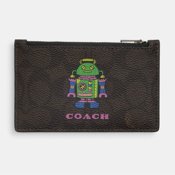 COACH COSMIC ZIP CARD CASE WITH ROBOT PRINT  CW223 walnut multi - Picture 4 of 7